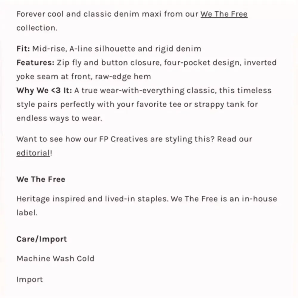 FREE PEOPLE WE THE FREE COME AS YOU ARE DENIM‎ MAXI SKIRT - BLACK 2